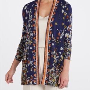 NWT Daniel Rainn Cristiana Border Print Cardigan – Navy Floral Kimono, Size L